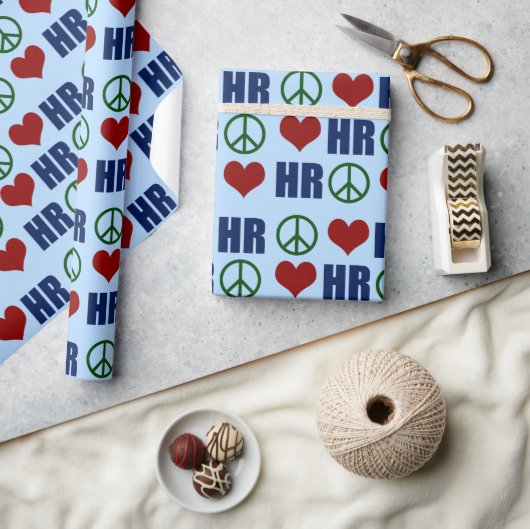 Papier Cadeau Peace Love RH Ressources humaines Bleu (Artisanat)