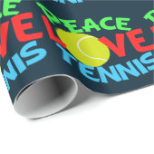 Papier Cadeau Peace Love Tennis Blue Christmas (Coin rond)