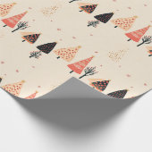 Papier Cadeau Peach, Black Polka Dot Trees with Snowflakes (Coin)