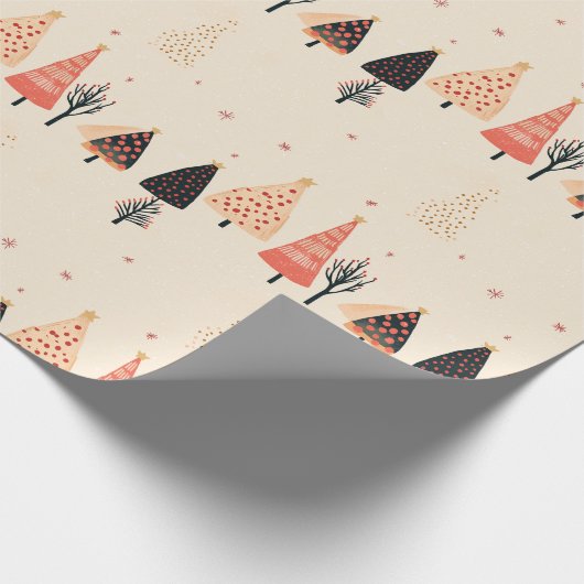Papier Cadeau Peach, Black Polka Dot Trees with Snowflakes (Coin)