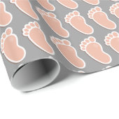 Papier Cadeau Peach Grey Baby shower d'empreintes de bébé (Coin rond)