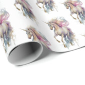 Papier Cadeau Peach Pink Unicorn Dream (Coin rond)