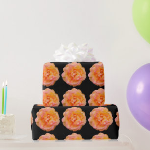 Papier Cadeau Peach Yellow Pink Blend Rose Flower Photo sur Blac