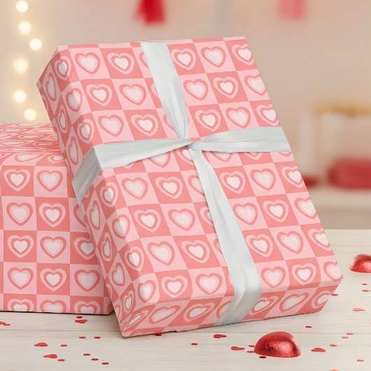 Papier Cadeau Peachy Pink Retro Hearts Valentine Gift