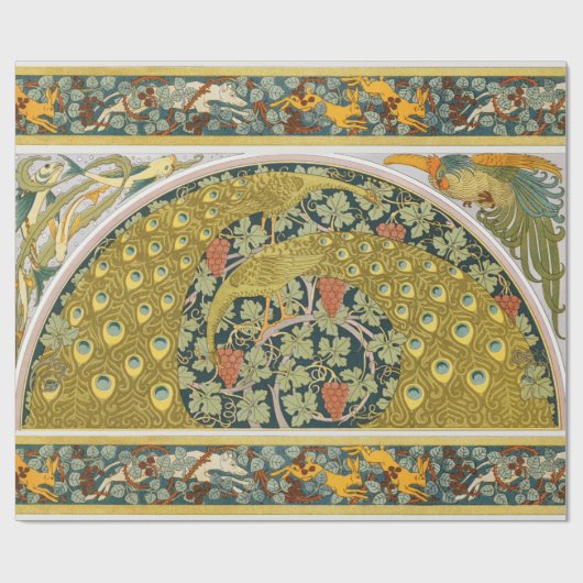 Papier Cadeau Peacock Art Nouveau Style rond design complexe (Plat)