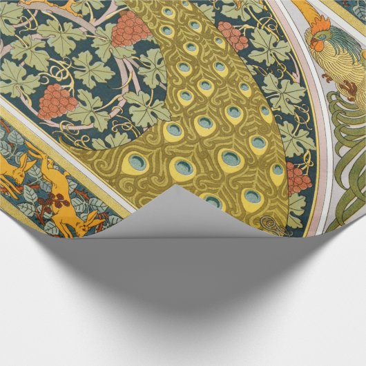 Papier Cadeau Peacock Art Nouveau Style rond design complexe (Coin)