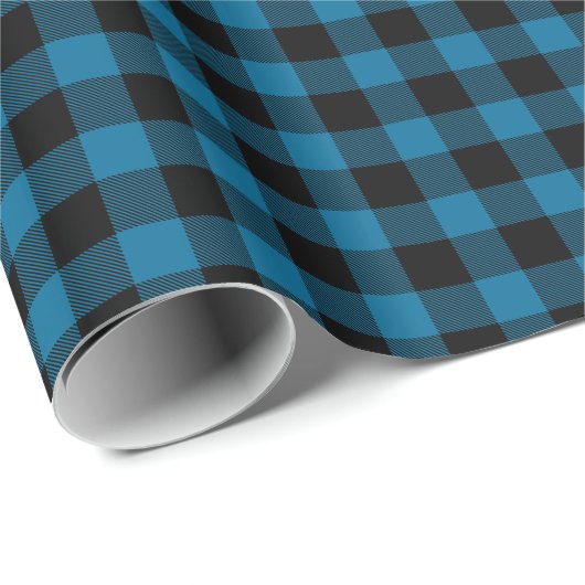 Papier Cadeau Peacock Blue Black Buffalo Plaid Tartan (Coin rond)
