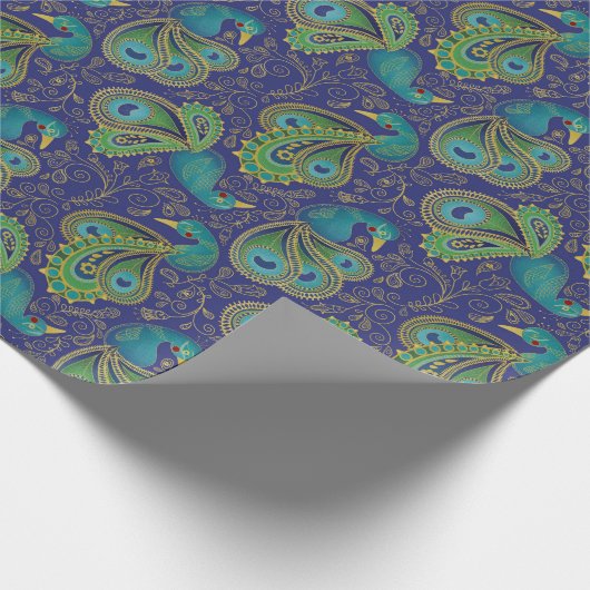 Papier Cadeau Peacock Paisley Pattern Blue (Coin)