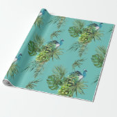 Papier Cadeau Peacock & Tropical Feuille Motif (Déroulé)