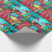 Papier Cadeau PEACOCKS EN AMOUR, rouge aqua bleu vert (Coin)