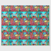 Papier Cadeau PEACOCKS EN AMOUR, rouge aqua bleu vert (Plat)