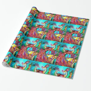 Papier Cadeau PEACOCKS EN AMOUR, rouge aqua bleu vert
