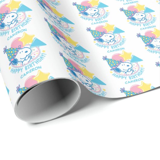 Papier Cadeau PEANUTS | Snoopy Joyeux Ballons d'anniversaire (Coin rond)