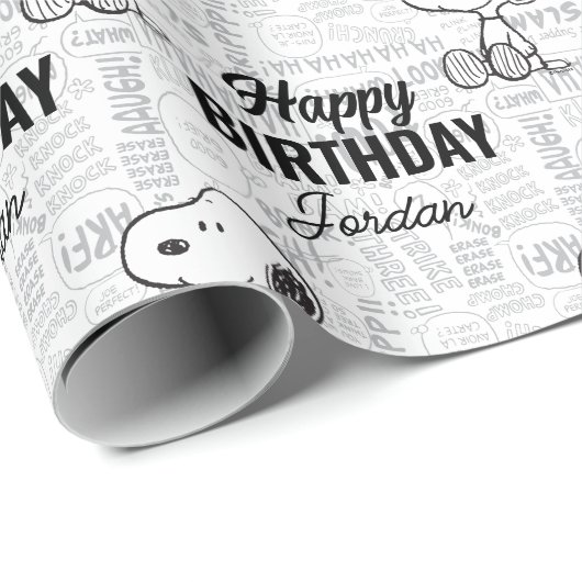 Papier Cadeau PEANUTS | Snoopy on Black White Comics (Coin rond)