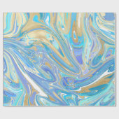 Papier Cadeau Pearlescent Aqua & Gold en marbre liquide (Plat)