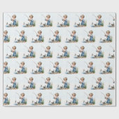 Papier Cadeau Pêche Garçon Avec Kitten (Plat)