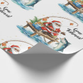 Papier Cadeau Pêche Père Noël assis pêche heure de Noël (Coin)
