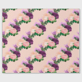 Papier Cadeau Pêche rose et lavande violet florale (Plat)