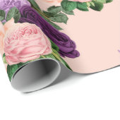 Papier Cadeau Pêche rose et lavande violet florale (Coin rond)