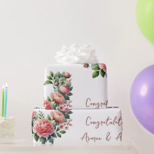 Papier Cadeau Pêcher les pivoines sur le Mariage personnalisé bl