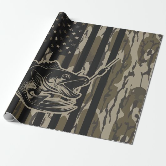 Papier Cadeau Pêcheur de basse Camo Drapeau Bottomland Camo (Déroulé)
