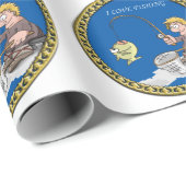 Papier Cadeau Pêcheur de gros loups pêchant sur la glace (Coin rond)