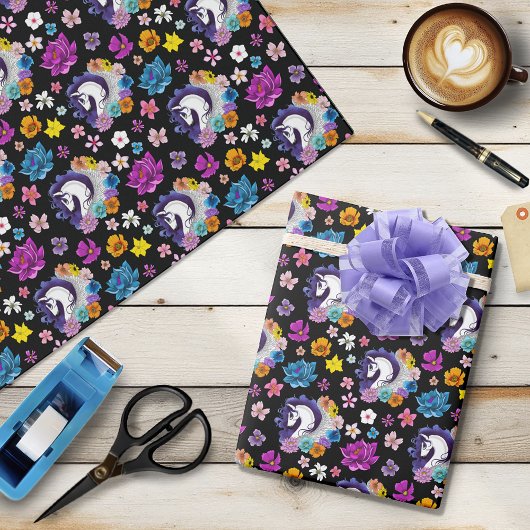 Papier Cadeau Pegasus Noir Floral