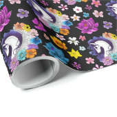 Papier Cadeau Pegasus Noir Floral (Coin rond)
