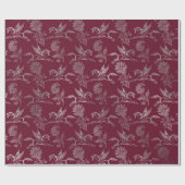 Papier Cadeau Pegasus Royal Damask Floral Maroon Bourgogne Argen (Plat)