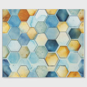 Papier Cadeau Peigne de miel bleu et or (Plat)