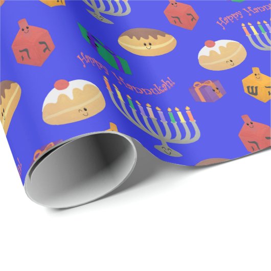 Papier Cadeau Peint à la main, mignon Hannukah à motif Wrapping (Coin rond)