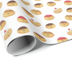 Papier Cadeau Peint à la main, mignon Hannukah doughnut motif W