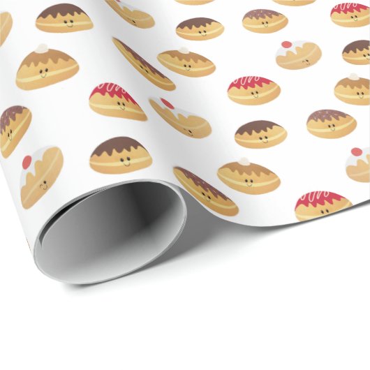 Papier Cadeau Peint à la main, mignon Hannukah doughnut motif Wr (Coin rond)