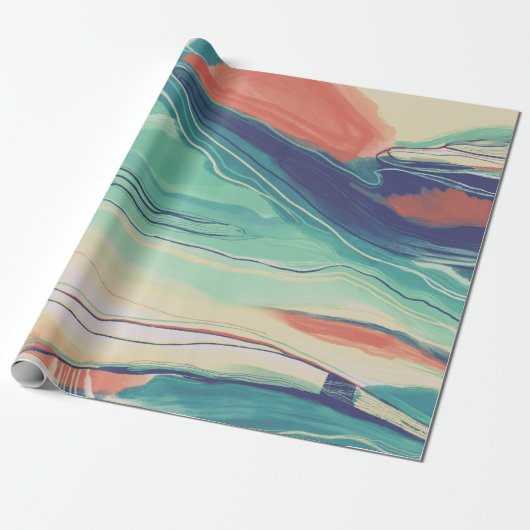 Papier Cadeau Peinture à la main abstraite peinture marbré bleu  (Déroulé)