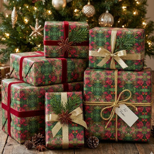 Papier Cadeau Peinture à l'aquarelle originale de poinsettia de