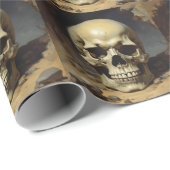 Papier Cadeau Peinture à l'huile de crâne Style peinture illustr (Coin rond)