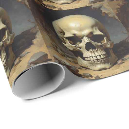 Papier Cadeau Peinture à l'huile de crâne Style peinture illustr (Coin rond)