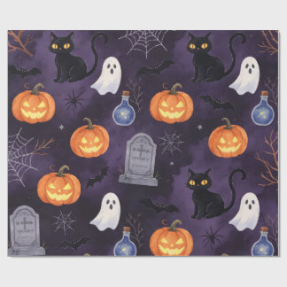 Papier Cadeau Peinture à l'huile Halloween violet foncé effrayan