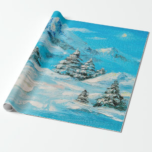 Papier Cadeau peinture à l'huile, paysage de montagne d'hiver a