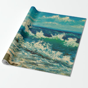 Papier Cadeau  peinture à l'huile sur la plage de mer, belles va