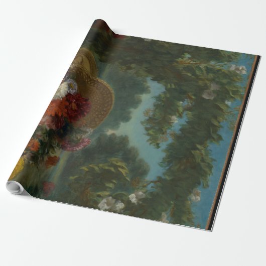 Papier Cadeau peinture à panier à fleurs antique (Déroulé)