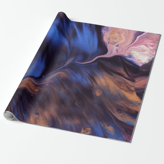 PAPIER CADEAU PEINTURE ABSTRAITE BLEUE ET BLANCHE (Déroulé)