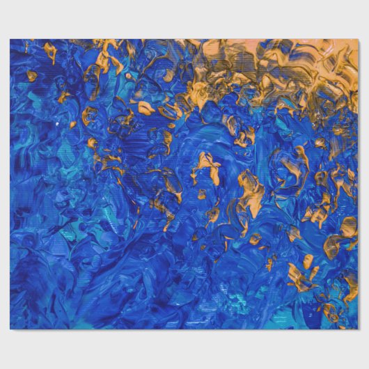 Papier Cadeau Peinture acrylique bleu or jaune d'Artsy Cobalt (Plat)