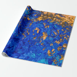 Papier Cadeau Peinture acrylique bleu or jaune d'Artsy Cobalt