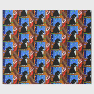 Papier Cadeau Peinture artistique de chat noir de Noël