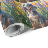 Papier Cadeau Peinture Bluetick Coonhound Chien Fleurs de printe (Coin rond)