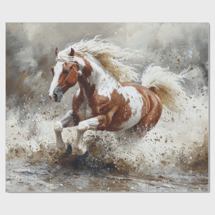 Papier Cadeau Peinture Cheval Traversant La Découpage De L'Eau