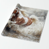 Papier Cadeau Peinture Cheval Traversant La Découpage De L'Eau (Déroulé)