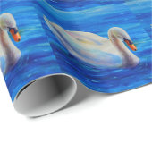 Papier Cadeau Peinture d'aquarelle de cygne blanc, sauvagine, oi (Coin rond)