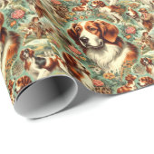 Papier Cadeau Peinture de chien breton vintage (Coin rond)